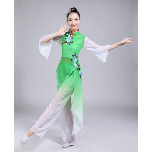 Women's chinese folk dance costumes ancient traditional classical stage performance fairy yangko fan umbrella dance dresses